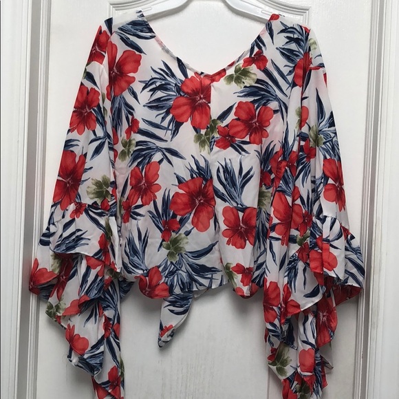 IVORY BOHO STYLE FLORAL TIE FRONT CROP TOP - Picture 4 of 4